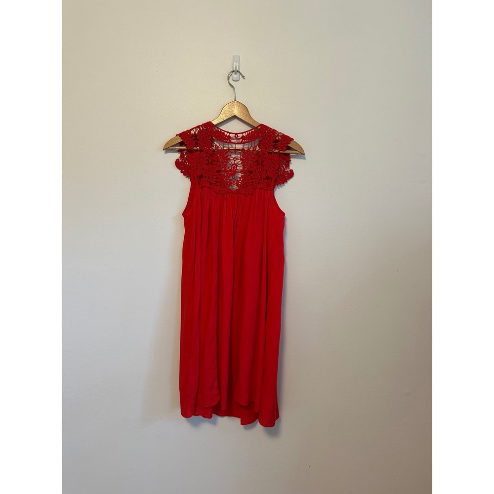 NWT Ya Los Angeles Red Crochet Lace Boho Mini Dress Sleeveless V-Neck | Medium - Picture 5 of 9